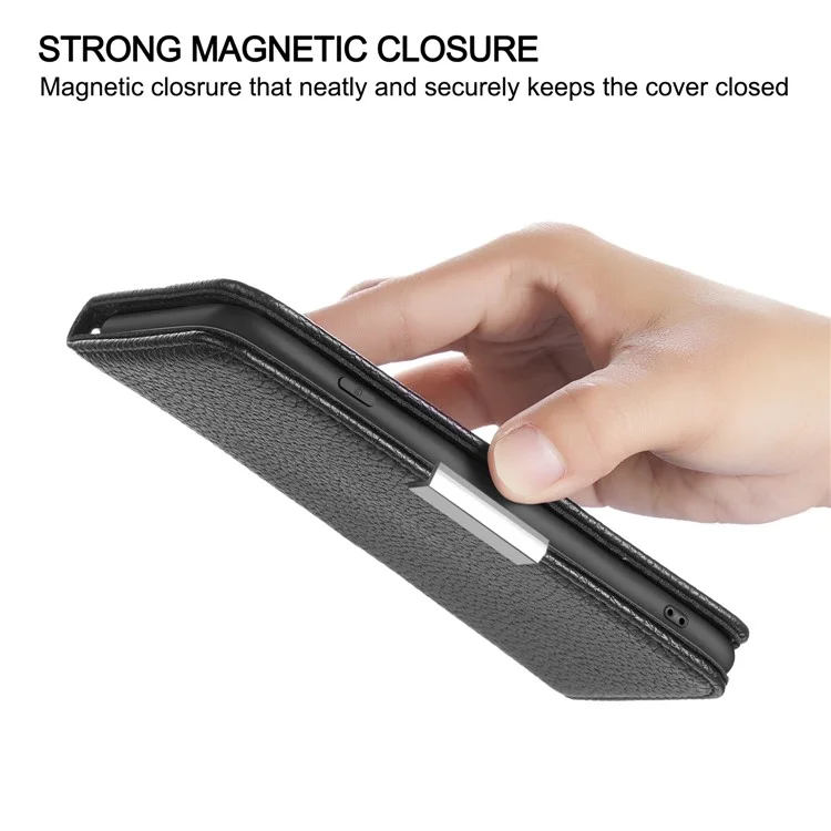 Retro Style Litchi Texture Metal Magnetic Clasp Leather Case Card Slots Phone Shell Cover for Xiaomi Redmi Note 10 Pro 4G (India) /4G (Global) - Black