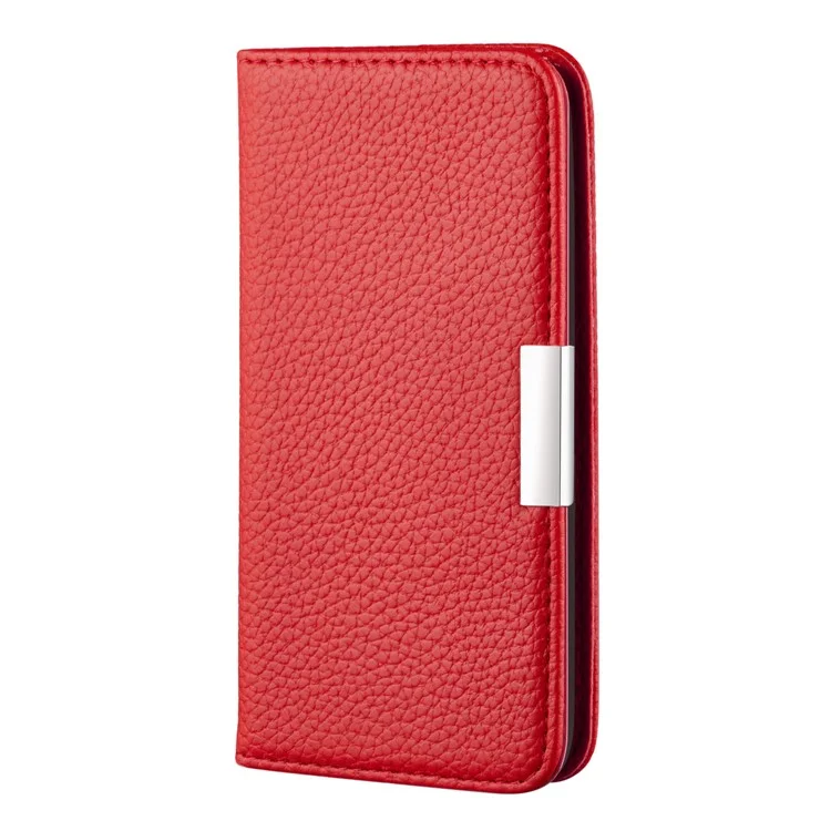 Retro Stile Litchi Texture Metallo Chiusura Magnetica Custodia In Pelle Slots Slots Copertura Del Guscio Per Xiaomi Redmi Nota 10 Pro 4G (India) / 4G (Global) - Rosso