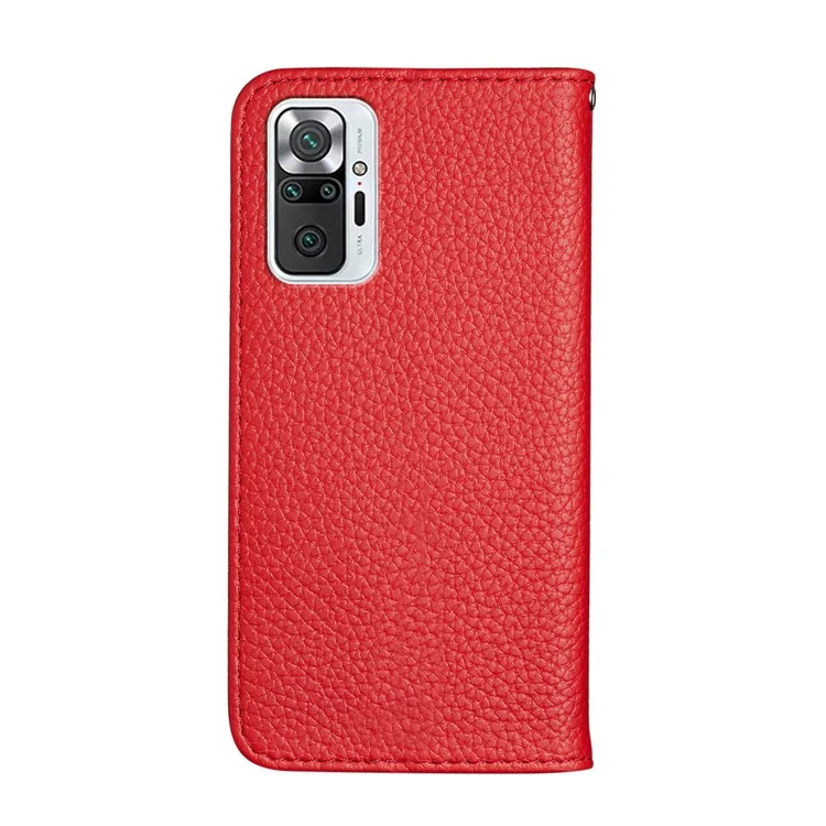 Retro Stile Litchi Texture Metallo Chiusura Magnetica Custodia In Pelle Slots Slots Copertura Del Guscio Per Xiaomi Redmi Nota 10 Pro 4G (India) / 4G (Global) - Rosso
