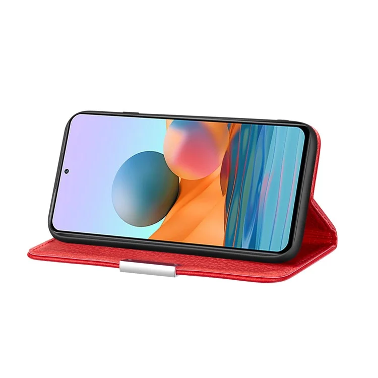 Retro Stile Litchi Texture Metallo Chiusura Magnetica Custodia In Pelle Slots Slots Copertura Del Guscio Per Xiaomi Redmi Nota 10 Pro 4G (India) / 4G (Global) - Rosso