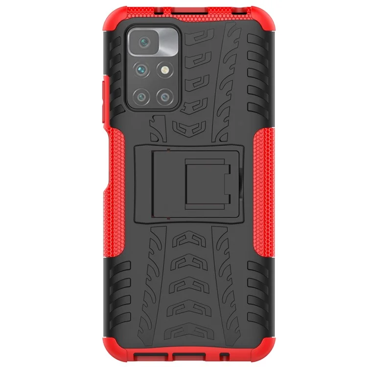 Para Xiaomi Redmi 10 4G (2021)/Redmi 10 2022 4G/Redmi Nota 11 4G (MediaTek) Textura de Pneu de Proteção Corpo Inteira Textime - Vermelho