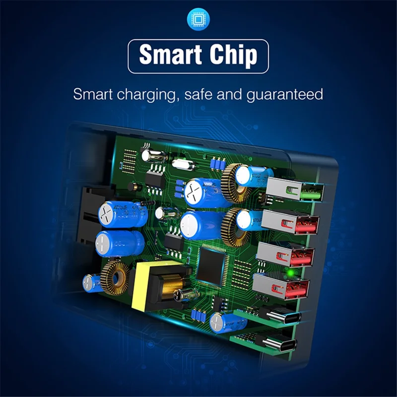 6 Ports Dual Type-C+QC3.0 Phone Tablet Wall Charger Fast Charging Power Adapter - US Plug