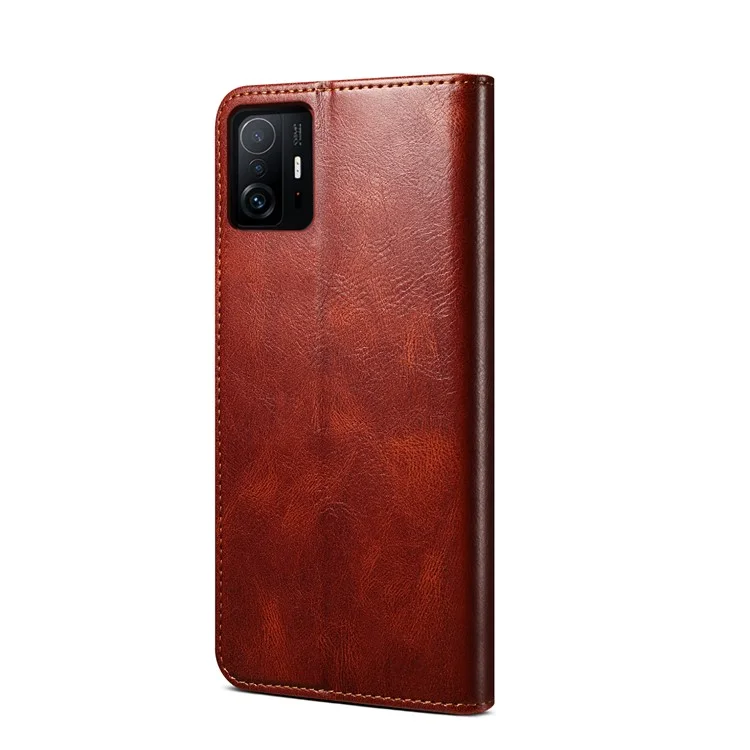 Wellige krasse Pferdehaut-Textur Gut geschützter stilvoller Wallet-Ständer-Entwurf Magnetisches Auto-absorbierendes PU-Leder-Handyhülle für Xiaomi 11T Pro - Braun