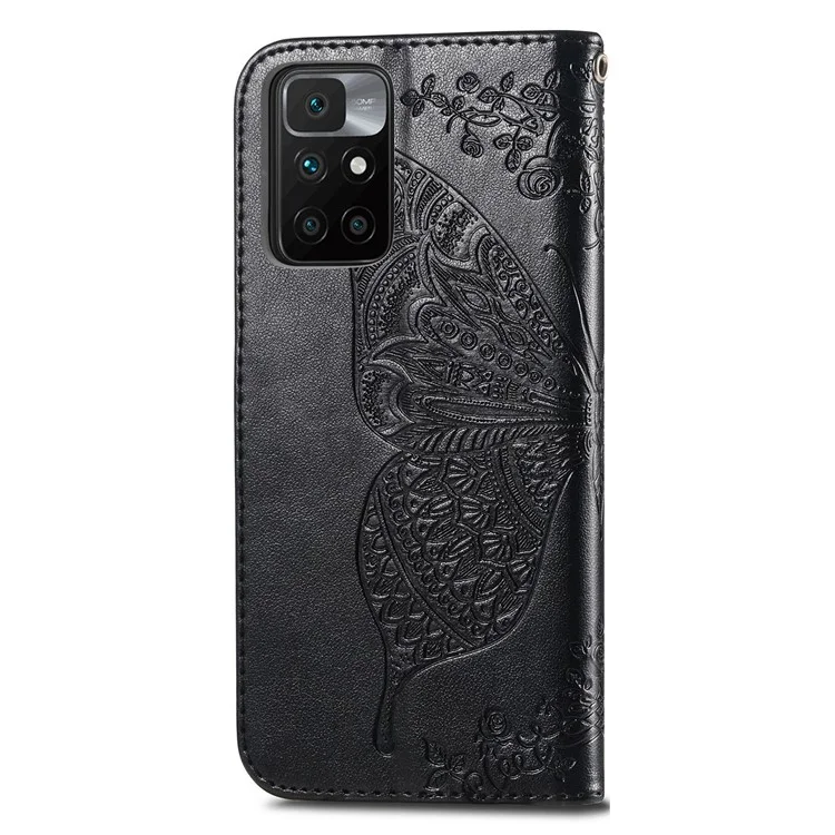 Impresión de la Billetera de la Billetera de Cuero de Flores de Mariposa Flip Shell Shell Para Xiaomi Redmi 10 4G (2021)/Redmi 10 2022 4G/Redmi Nota 11 4G (MediaTek)/Redmi 10 Prime - Negro