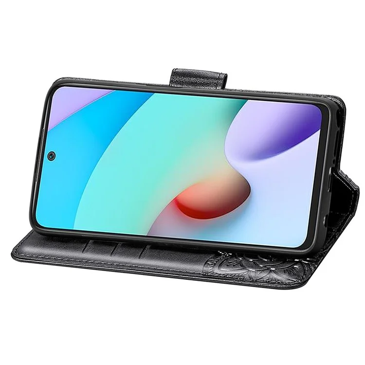 Impresión de la Billetera de la Billetera de Cuero de Flores de Mariposa Flip Shell Shell Para Xiaomi Redmi 10 4G (2021)/Redmi 10 2022 4G/Redmi Nota 11 4G (MediaTek)/Redmi 10 Prime - Negro
