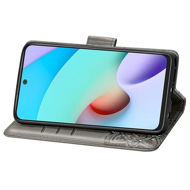 Prägener Schmetterlingsblume Leder Telefon Brieftasche Hülle Flip -deckungsschale Für Xiaomi Redmi 10 4G (2021)/Redmi 10 2022 4G/Redmi Note 11 4G (mediatek)/redmi 10 Prime - Grau