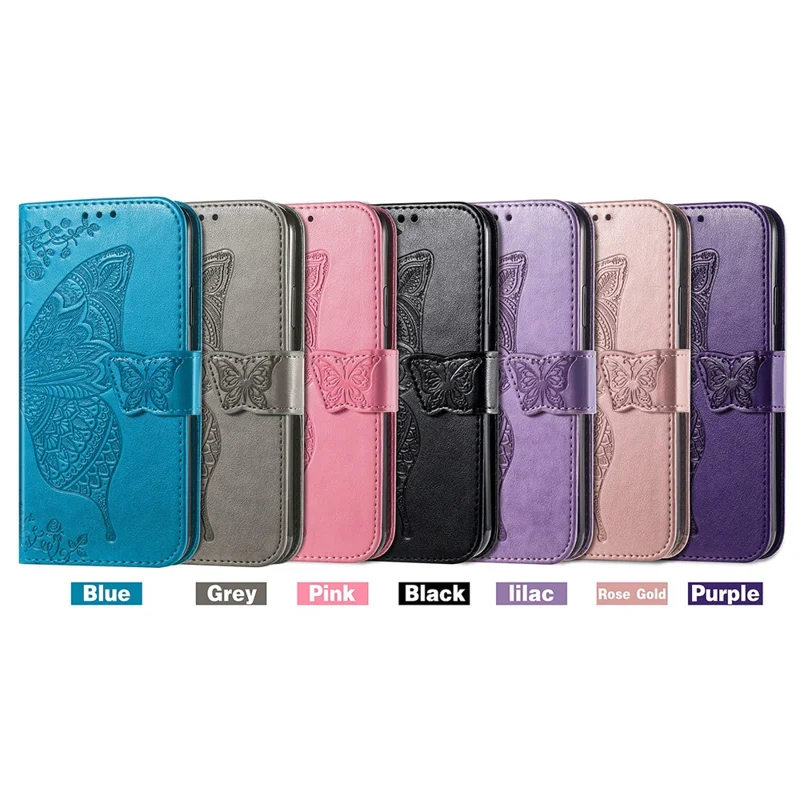 Prägener Schmetterlingsblume Leder Telefon Brieftasche Hülle Flip -deckungsschale Für Xiaomi Redmi 10 4G (2021)/Redmi 10 2022 4G/Redmi Note 11 4G (mediatek)/redmi 10 Prime - Grau