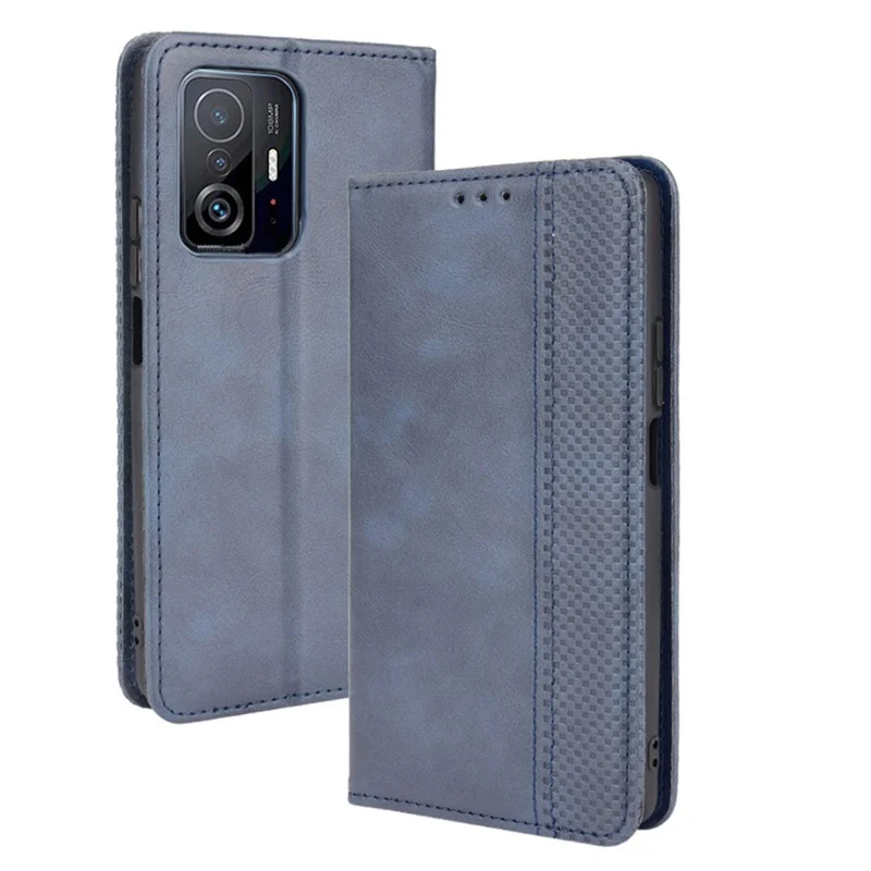 Retro Textured Surface Phone Leather Case Shockproof Leather Phone Wallet Stand Cover for Xiaomi 11T Pro / Xiaomi 11T - Blue