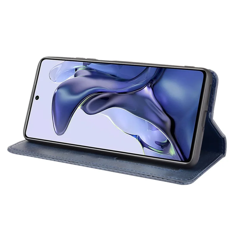 Retro Textured Surface Phone Leather Case Shockproof Leather Phone Wallet Stand Cover for Xiaomi 11T Pro / Xiaomi 11T - Blue