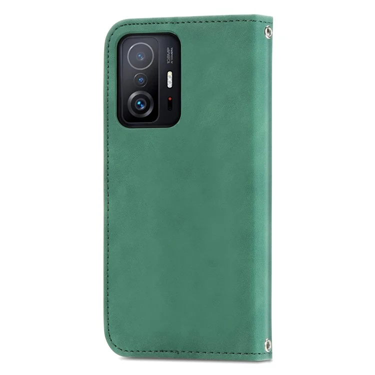 Capa de Telefone em Couro Vintage com Estilo Magnético, Toque na Pele e Compartimentos para Cartões para Xiaomi 11T / 11T Pro - Verde