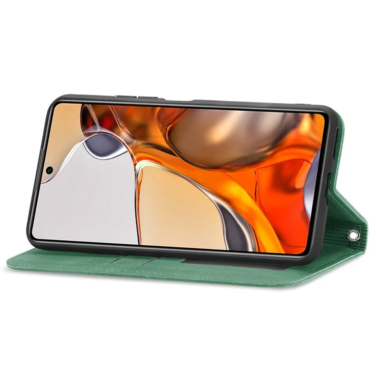 Capa de Telefone em Couro Vintage com Estilo Magnético, Toque na Pele e Compartimentos para Cartões para Xiaomi 11T / 11T Pro - Verde