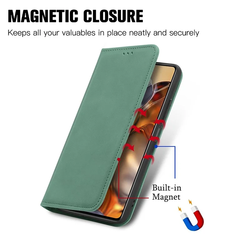 Capa de Telefone em Couro Vintage com Estilo Magnético, Toque na Pele e Compartimentos para Cartões para Xiaomi 11T / 11T Pro - Verde