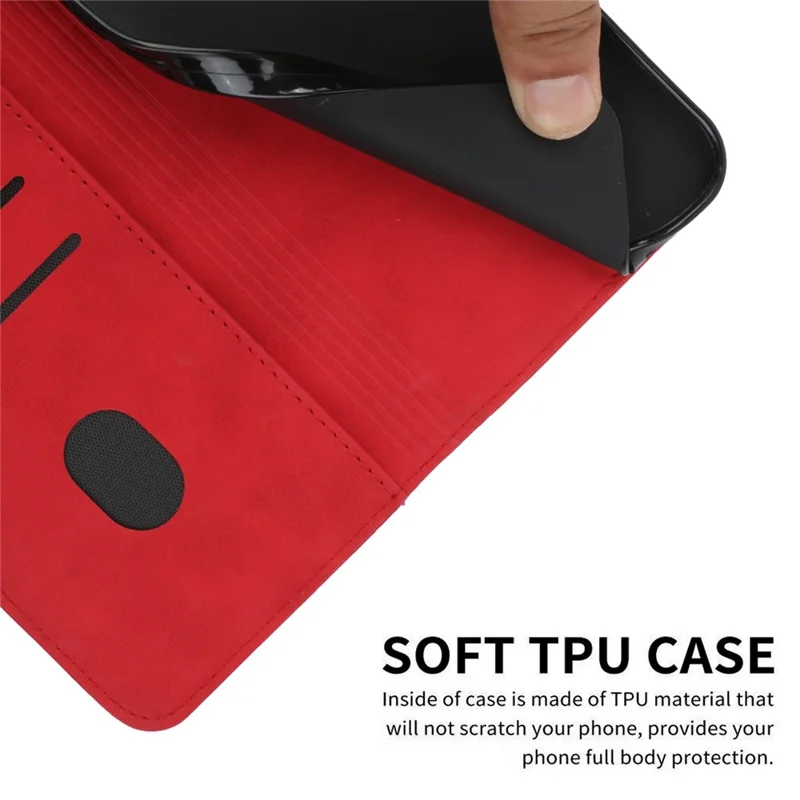 Rhombus Pattern Auto-absorbed Skin-touch Leather Phone Case Shell with Stand Wallet for Xiaomi Poco X3/Poco X3 NFC/Poco X3 Pro - Red