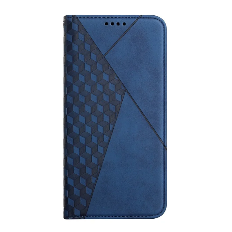 Rhombus Pattern Auto-absorbed Skin-touch Leather Phone Case Shell with Stand Wallet for Xiaomi Poco X3/Poco X3 NFC/Poco X3 Pro - Sapphire