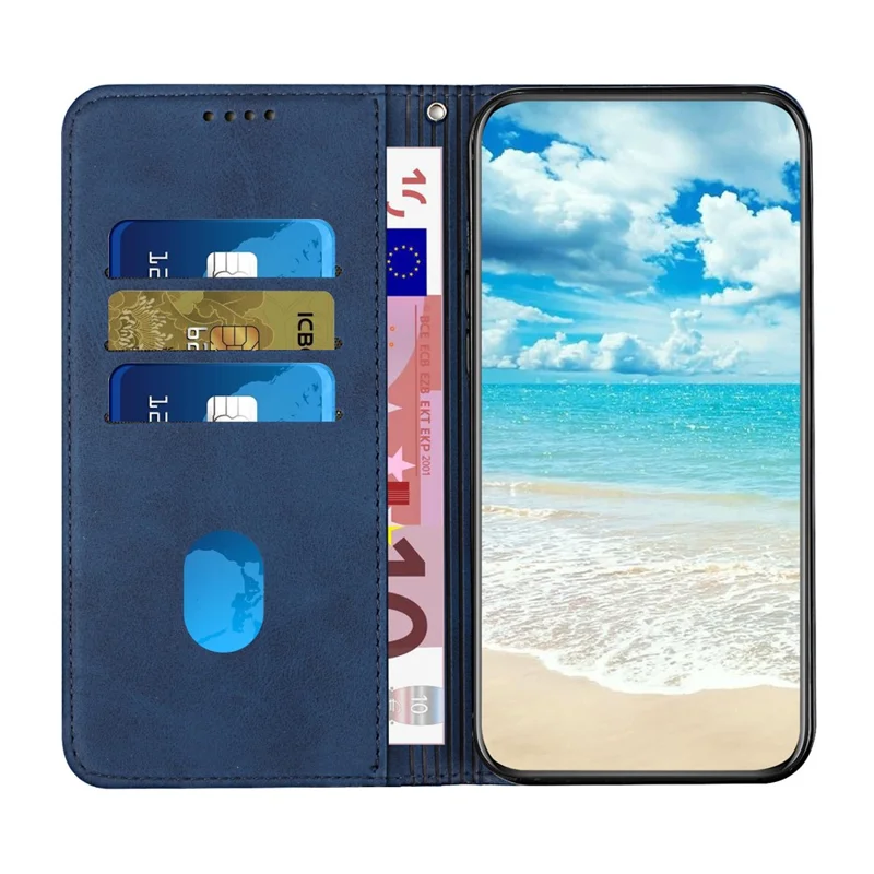 Rhombus Pattern Auto-absorbed Skin-touch Leather Phone Case Shell with Stand Wallet for Xiaomi Poco X3/Poco X3 NFC/Poco X3 Pro - Sapphire