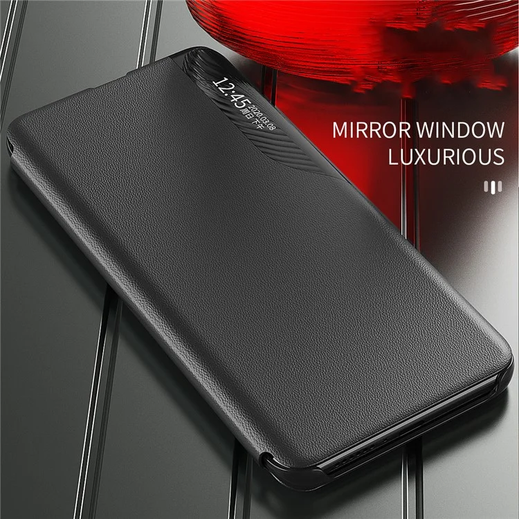 Vista de la cubierta del teléfono de la caja de cuero del diseño del estante de la ventana para Xiaomi Redmi 10 4G (2021) / Redmi 10 2022 4G / Redmi Note 11 4G (MediaTek) / Redmi 10 Prime - Negro