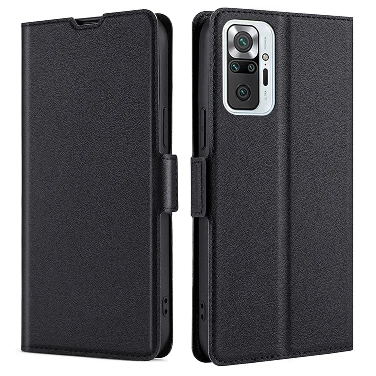 Funda Flip Case Cover Stand Funda de piel con ranura para tarjeta Protector de teléfono móvil ultradelgado para Xiaomi Redmi Note 10 Pro Max / Redmi Note 10 Pro 4G (Global) / Redmi Note 10 Pro 4G (India) - Negro