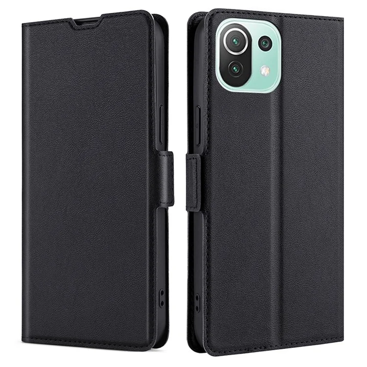 Stand Card Holder Design Ultra-thin Magnetic Clasp Leather Phone Cover Protector for Xiaomi Mi 11 Lite 4G/5G/11 Lite 5G NE - Black