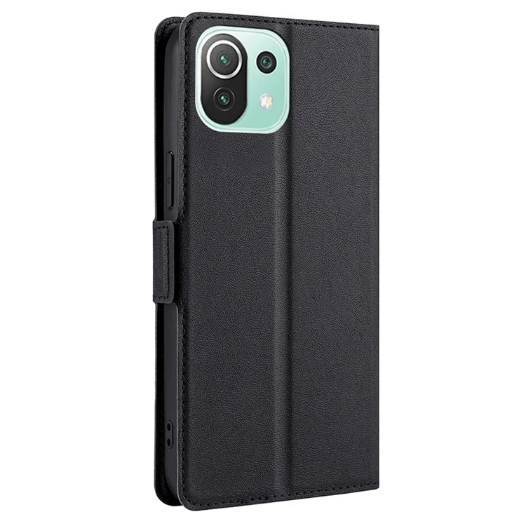 Stand Card Holder Design Ultra-thin Magnetic Clasp Leather Phone Cover Protector for Xiaomi Mi 11 Lite 4G/5G/11 Lite 5G NE - Black