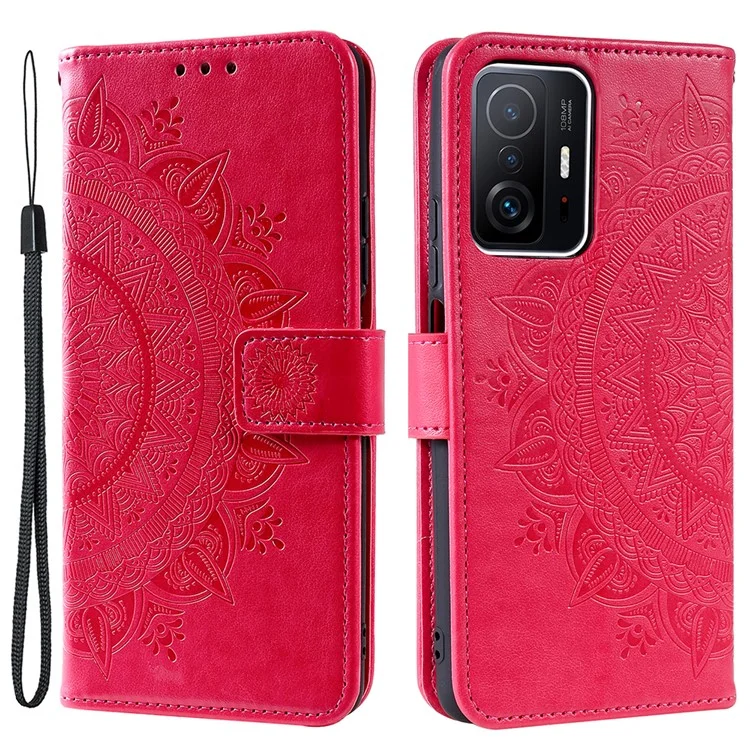 Impreso Mandala Flower Wallet Soporte De Cuero Cubierta De La Cubierta Del Teléfono Con La Correa De La Muñeca Para Xiaomi 11T / 11t Pro - Rosa