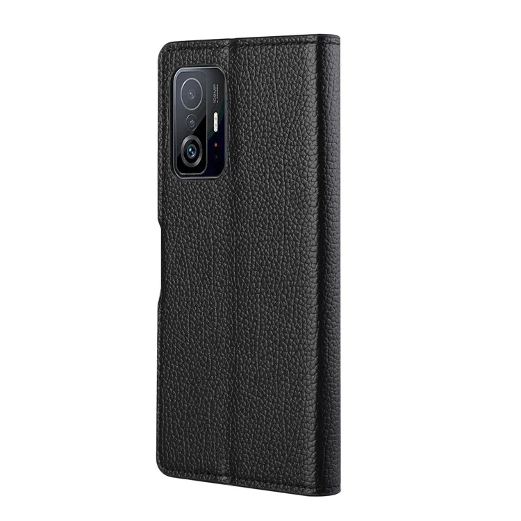 Litchi Skin Stand Leather Wallet Case Magnetic Clasp Cell Phone Protector Shell for Xiaomi 11T / 11T Pro
