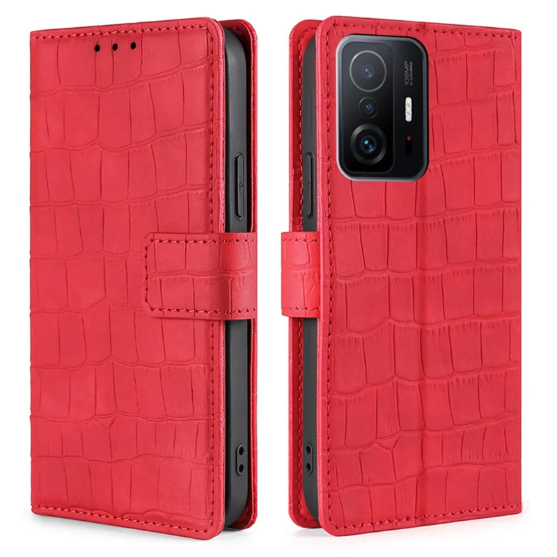 Crocodile Texture Supporting Stand Wallet Leather Case Phone Cover Shell for Xiaomi 11T / 11T Pro - Red