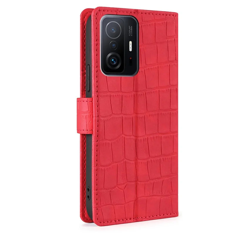 Crocodile Texture Supporting Stand Wallet Leather Case Phone Cover Shell for Xiaomi 11T / 11T Pro - Red