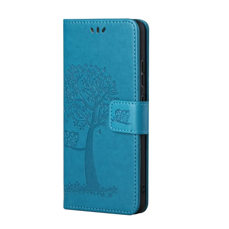 Owl and Tree Pattern Imprinted Wallet Stand PU Leather Protective Phone Shell for Xiaomi 11T / 11T Pro - Blue