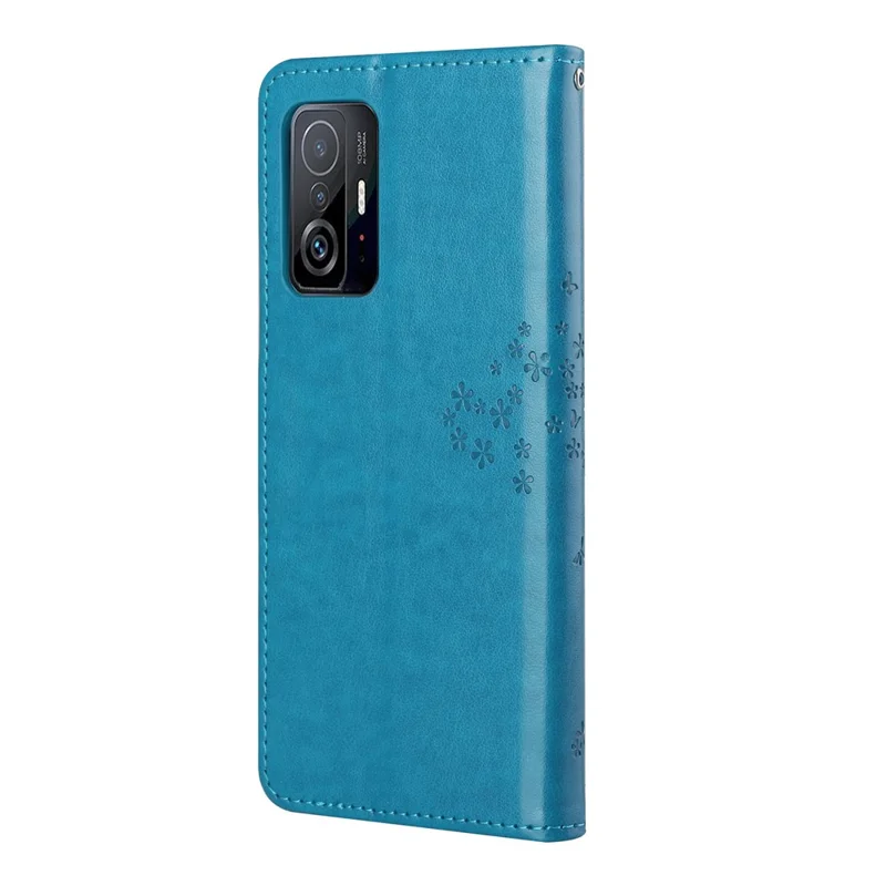 Owl and Tree Pattern Imprinted Wallet Stand PU Leather Protective Phone Shell for Xiaomi 11T / 11T Pro - Blue