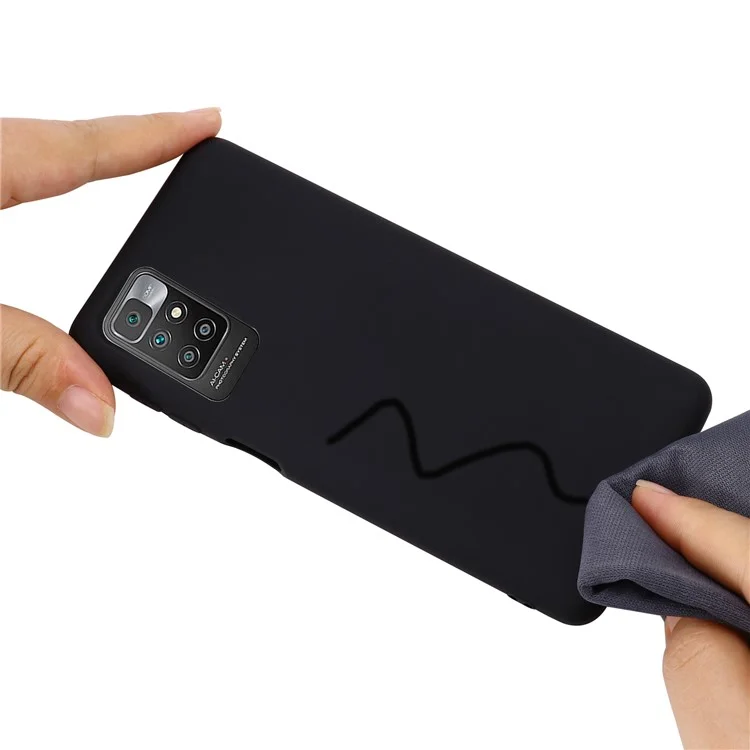 Liquid Silicone + Soft Microfiber Lining Slim Back Cover with Strap for Xiaomi Redmi 10 4G (2021)/Redmi 10 2022 4G/Redmi Note 11 4G (MediaTek)/Redmi 10 Prime - Black