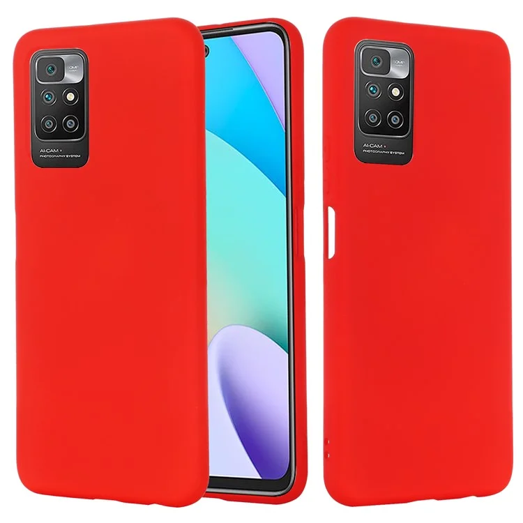 Liquid Silicone + Soft Microfiber Lining Slim Back Cover with Strap for Xiaomi Redmi 10 4G (2021)/Redmi 10 2022 4G/Redmi Note 11 4G (MediaTek)/Redmi 10 Prime - Red