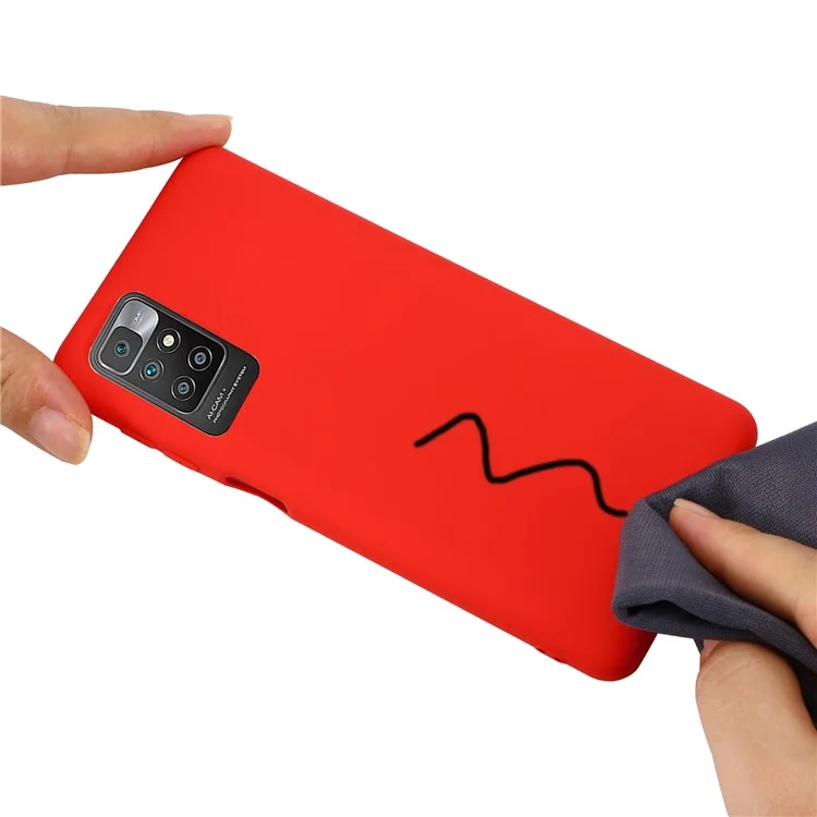 Liquid Silicone + Soft Microfiber Lining Slim Back Cover with Strap for Xiaomi Redmi 10 4G (2021)/Redmi 10 2022 4G/Redmi Note 11 4G (MediaTek)/Redmi 10 Prime - Red