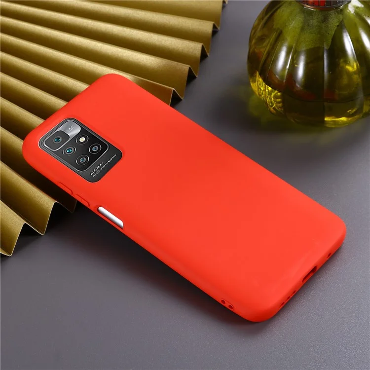 Liquid Silicone + Soft Microfiber Lining Slim Back Cover with Strap for Xiaomi Redmi 10 4G (2021)/Redmi 10 2022 4G/Redmi Note 11 4G (MediaTek)/Redmi 10 Prime - Red