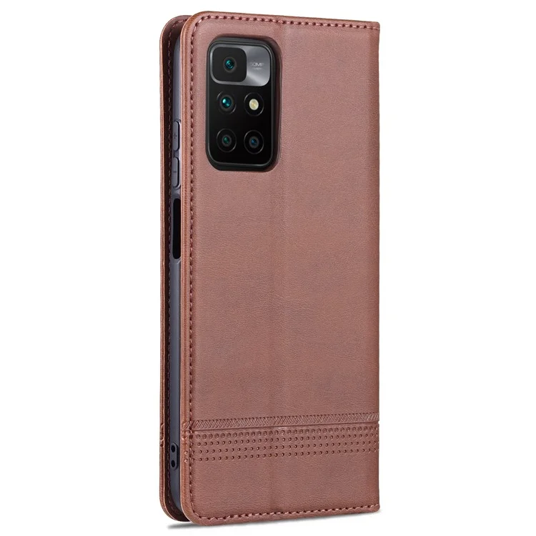 Azns Прочный Кошелек Дизайн Кожи Кожи Shotpereper Cople Cover Case Для Xiaomi Redmi 10 4G (2021)/Redmi 10 2022 4G/Redmi Note 11 4G (MediaTek)/Redmi 10 Prime - Кофе