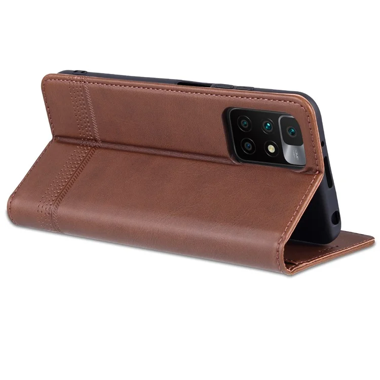 Azns Прочный Кошелек Дизайн Кожи Кожи Shotpereper Cople Cover Case Для Xiaomi Redmi 10 4G (2021)/Redmi 10 2022 4G/Redmi Note 11 4G (MediaTek)/Redmi 10 Prime - Кофе