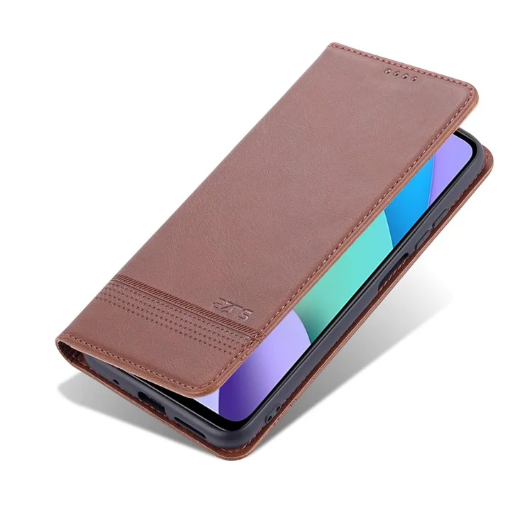 Azns Прочный Кошелек Дизайн Кожи Кожи Shotpereper Cople Cover Case Для Xiaomi Redmi 10 4G (2021)/Redmi 10 2022 4G/Redmi Note 11 4G (MediaTek)/Redmi 10 Prime - Кофе