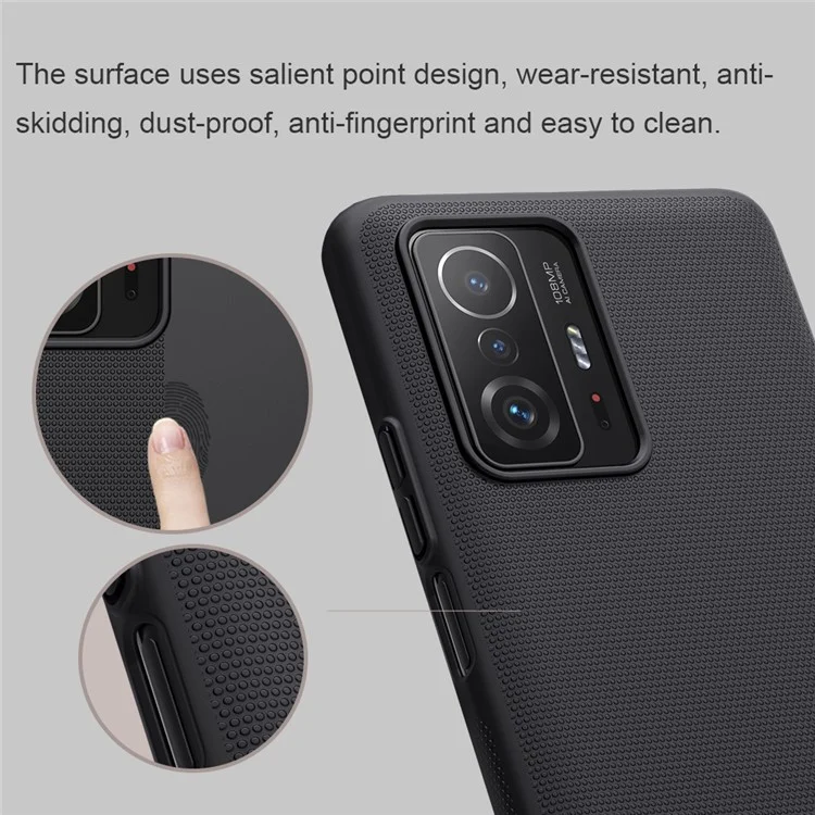 Nillkin Frosted Shield Anti-pingerprints Hard PC Téléphone Couverture de Téléphone Mat Pour Xiaomi 11T / 11t Pro - le Noir