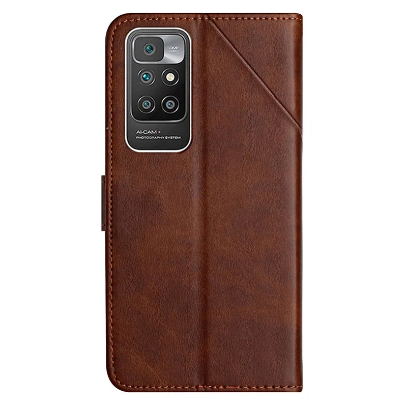Stripe Leather Phone Case Solid Color Wallet Phone Shell for Xiaomi Redmi 10 4G (2021)/Redmi 10 2022 4G/Redmi Note 11 4G (MediaTek)/Redmi 10 Prime - Dark Brown