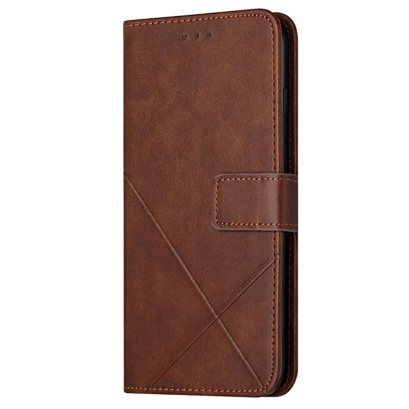Stripe Leather Phone Case Solid Color Wallet Phone Shell for Xiaomi Redmi 10 4G (2021)/Redmi 10 2022 4G/Redmi Note 11 4G (MediaTek)/Redmi 10 Prime - Dark Brown