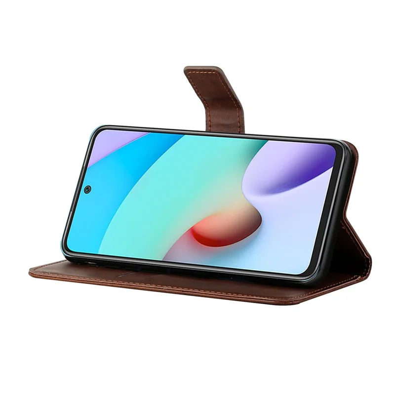 Stripe Leather Phone Case Solid Color Wallet Phone Shell for Xiaomi Redmi 10 4G (2021)/Redmi 10 2022 4G/Redmi Note 11 4G (MediaTek)/Redmi 10 Prime - Dark Brown