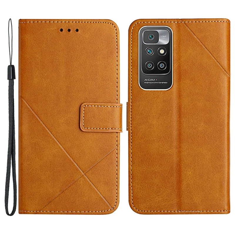 Stripe Leather Phone Case Solid Color Wallet Phone Shell for Xiaomi Redmi 10 4G (2021)/Redmi 10 2022 4G/Redmi Note 11 4G (MediaTek)/Redmi 10 Prime - Yellow