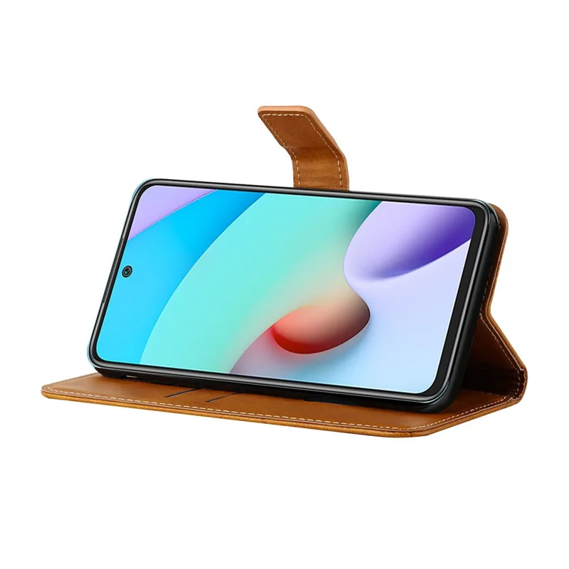 Stripe Leather Phone Case Solid Color Wallet Phone Shell for Xiaomi Redmi 10 4G (2021)/Redmi 10 2022 4G/Redmi Note 11 4G (MediaTek)/Redmi 10 Prime - Yellow