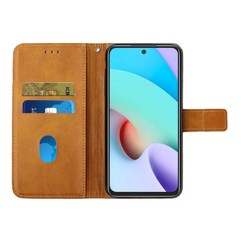 Stripe Leather Phone Case Solid Color Wallet Phone Shell for Xiaomi Redmi 10 4G (2021)/Redmi 10 2022 4G/Redmi Note 11 4G (MediaTek)/Redmi 10 Prime - Yellow