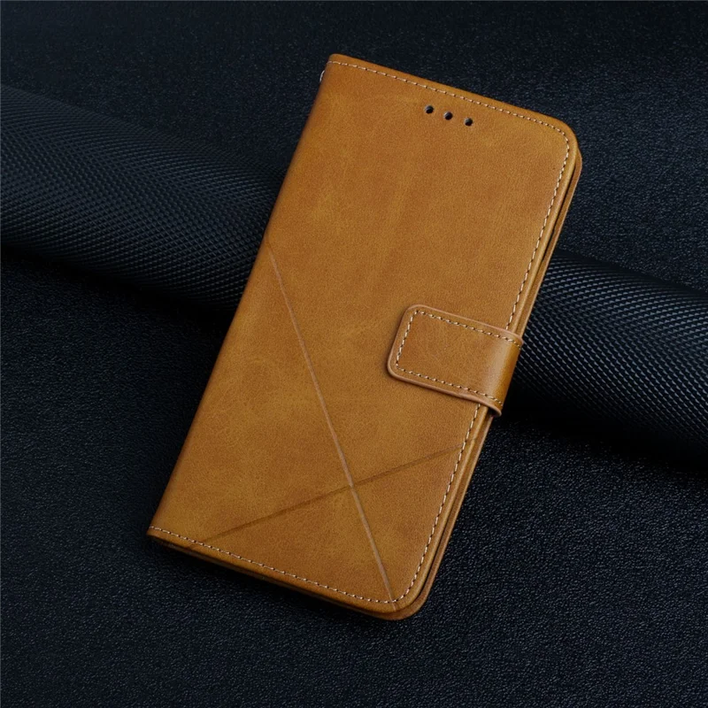 Stripe Leather Phone Case Solid Color Wallet Phone Shell for Xiaomi Redmi 10 4G (2021)/Redmi 10 2022 4G/Redmi Note 11 4G (MediaTek)/Redmi 10 Prime - Yellow