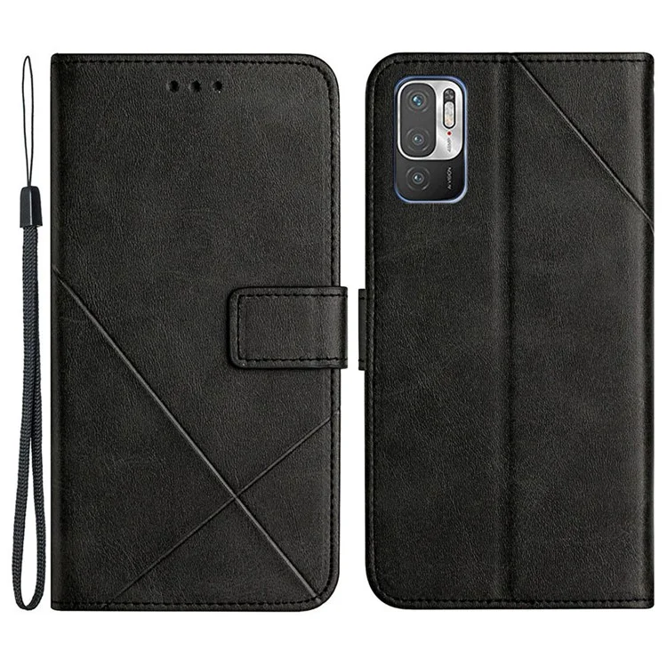 Scratch Resistant Solid Color Stripe Leather Phone Case Wallet Shell for Xiaomi Redmi Note 10 5G / Redmi Note 10T 5G / Poco M3 Pro 5G / Poco M3 Pro 4G - Black