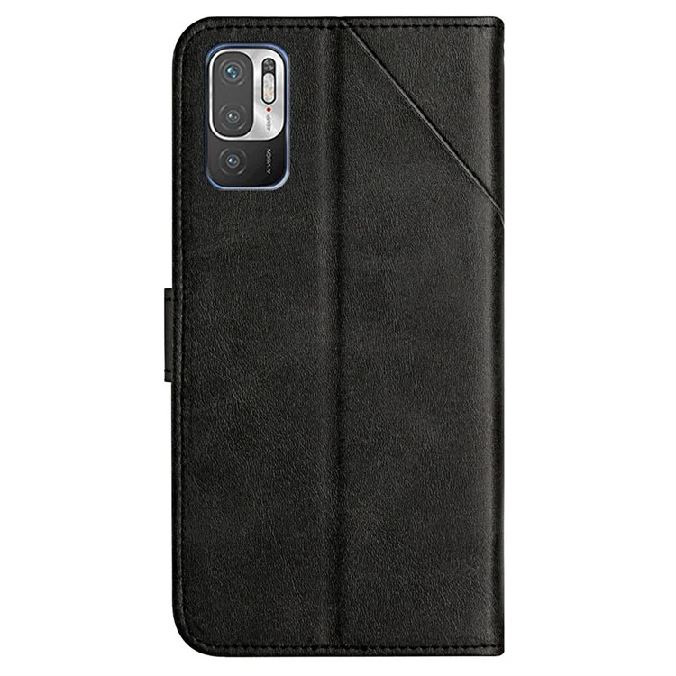 Scratch Resistant Solid Color Stripe Leather Phone Case Wallet Shell for Xiaomi Redmi Note 10 5G / Redmi Note 10T 5G / Poco M3 Pro 5G / Poco M3 Pro 4G - Black