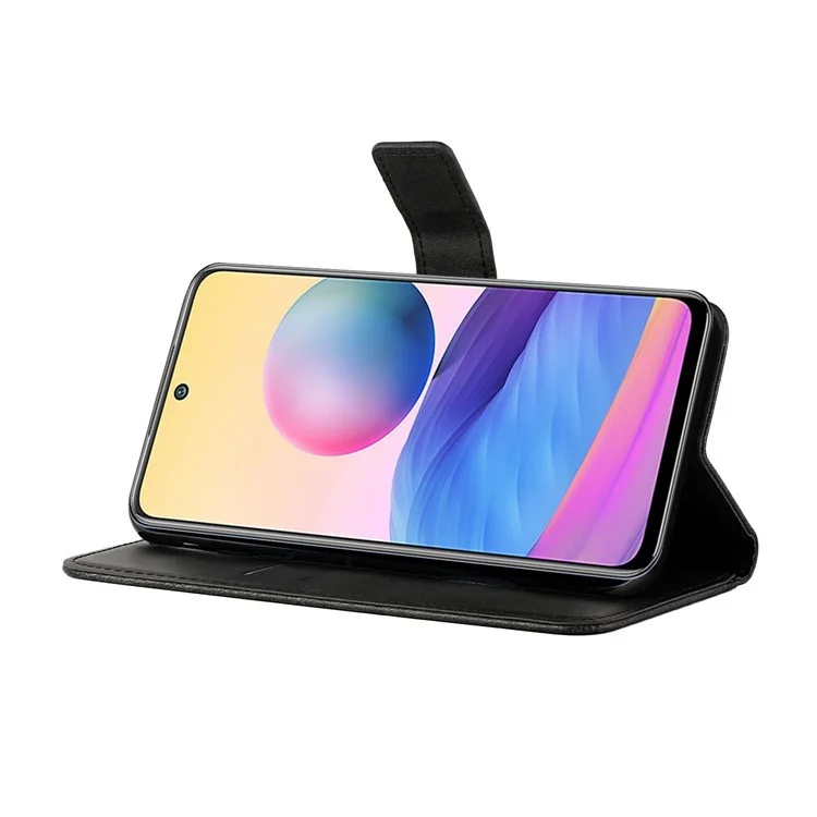 Scratch Resistant Solid Color Stripe Leather Phone Case Wallet Shell for Xiaomi Redmi Note 10 5G / Redmi Note 10T 5G / Poco M3 Pro 5G / Poco M3 Pro 4G - Black