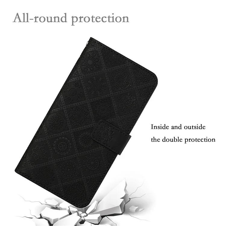 Ethnic Flower Imprinted Anti-Drop Stand Wallet Design Leather Case with Hand Strap for Xiaomi Redmi Note 10 Pro 5G (China)/Poco X3 GT 5G - Black