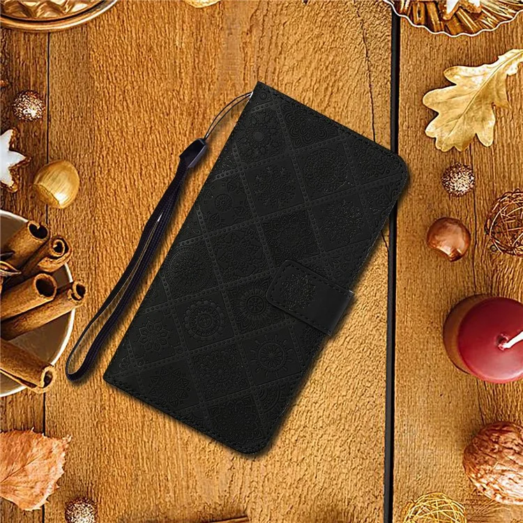 Ethnische Blume Imprited Anti-Drop-Stand-Wallet Design Ledertasche Mit Handgurt Für Xiaomi Redmi Anmerkung 10 Pro 5G (China) / Poco X3 Gt 5g - Schwarz