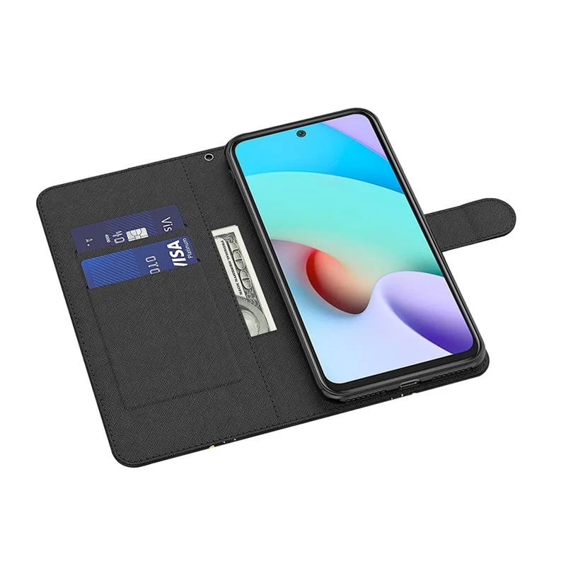 3D Pattern Printing Leather Case Wallet Stand Cover with Carrying Lanyard for Xiaomi Redmi 10 4G (2021)/Redmi 10 2022 4G/Redmi Note 11 4G (MediaTek)/Redmi 10 Prime - Lace Flower